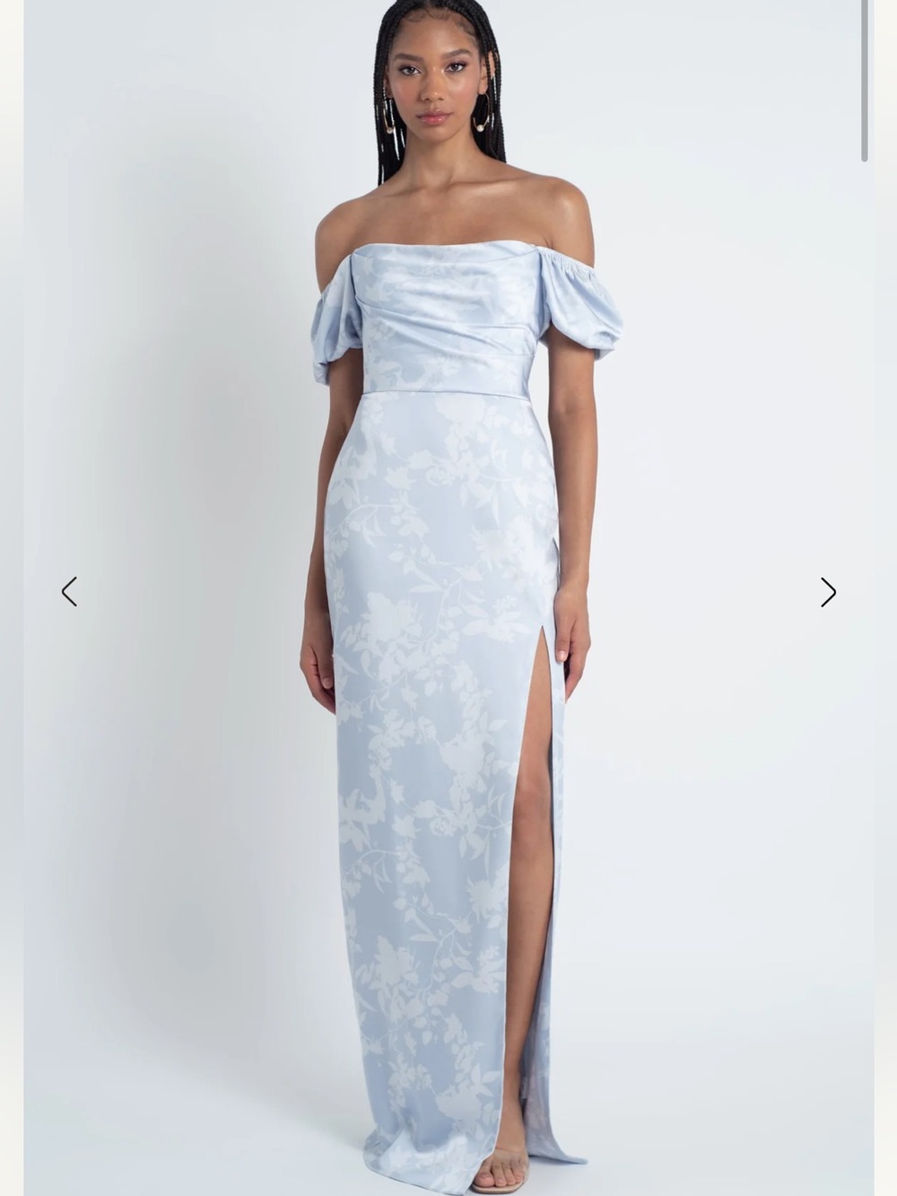 Jenny Yoo Blakely Print Dress in Whisper Blue Corsage